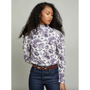 Christy Lynn 100% Silk Floral Mock Neck Long Sleeve Blouse Women's Top